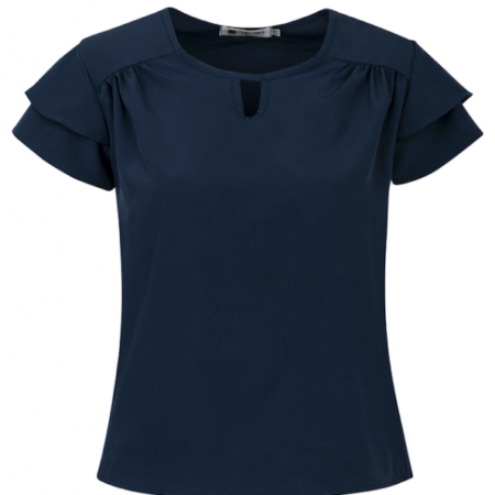 BLUSA CREPE MANGA BABADO AZUL