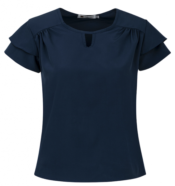 BLUSA CREPE MANGA BABADO AZUL