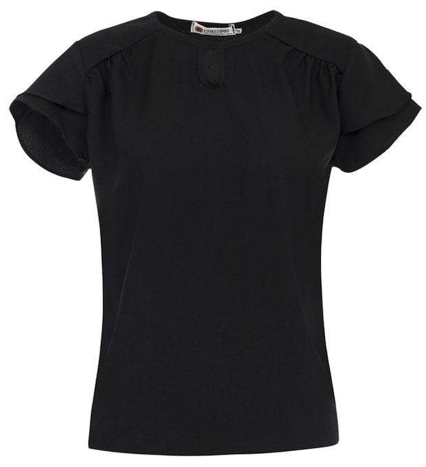 BLUSA CREPE MANGA BABADO PRETA