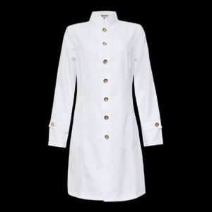 JALECO FEMININO GOLA PADRE MANGA LONGA BRANCO BOTOES DOURADOS