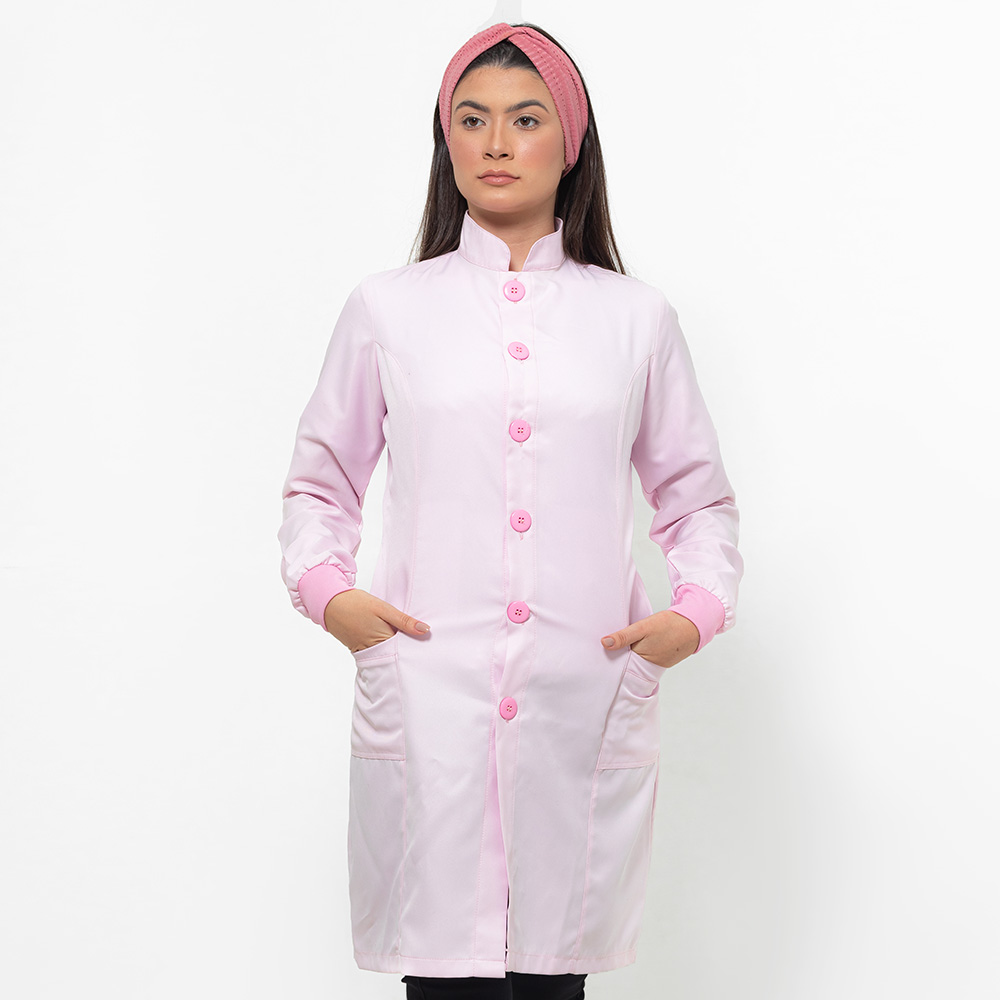 JALECO FEMININO GOLA PADRE MANGA LONGA ROSA CLARO