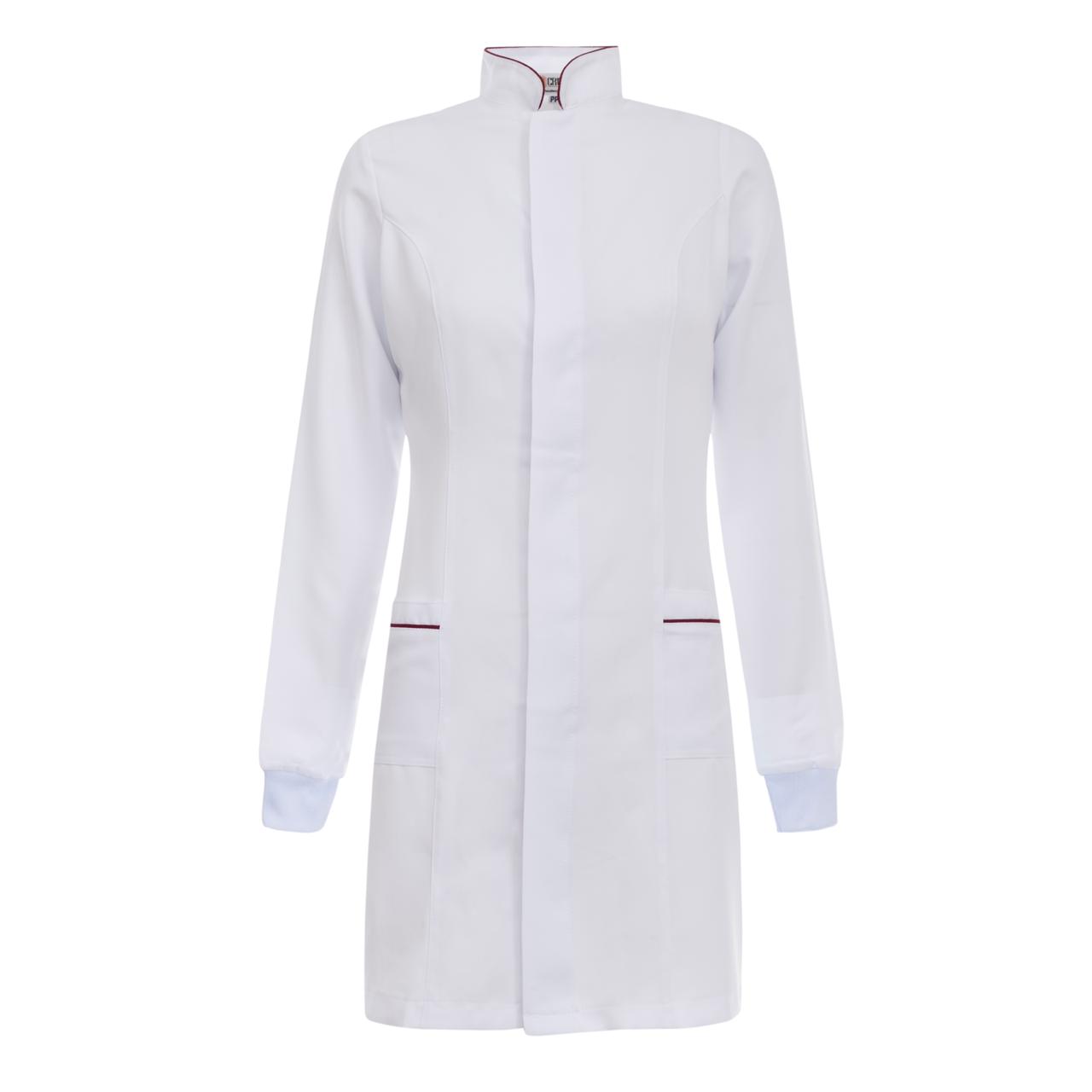 JALECO FEMININO GOLA PADRE BRANCO VIVO BORDO