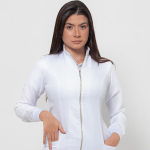 JALECO FEMININO GOLA PADRE SLIM ZÍPER BRANCO